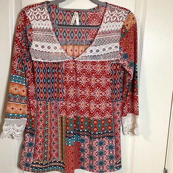 Roper Tops - Roper Women's Top Blouse Size XS Stretchy Boho Cottage Core Country Cotton Trim